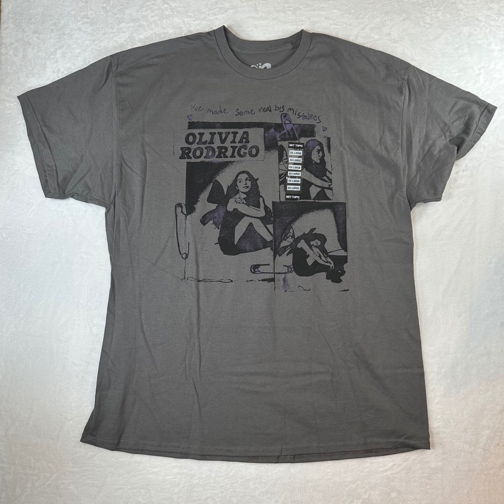 Olivia Rodrigo Hot Topic Graphic T-Shirt Gray XXL Big Mistakes Safety Pin Tee